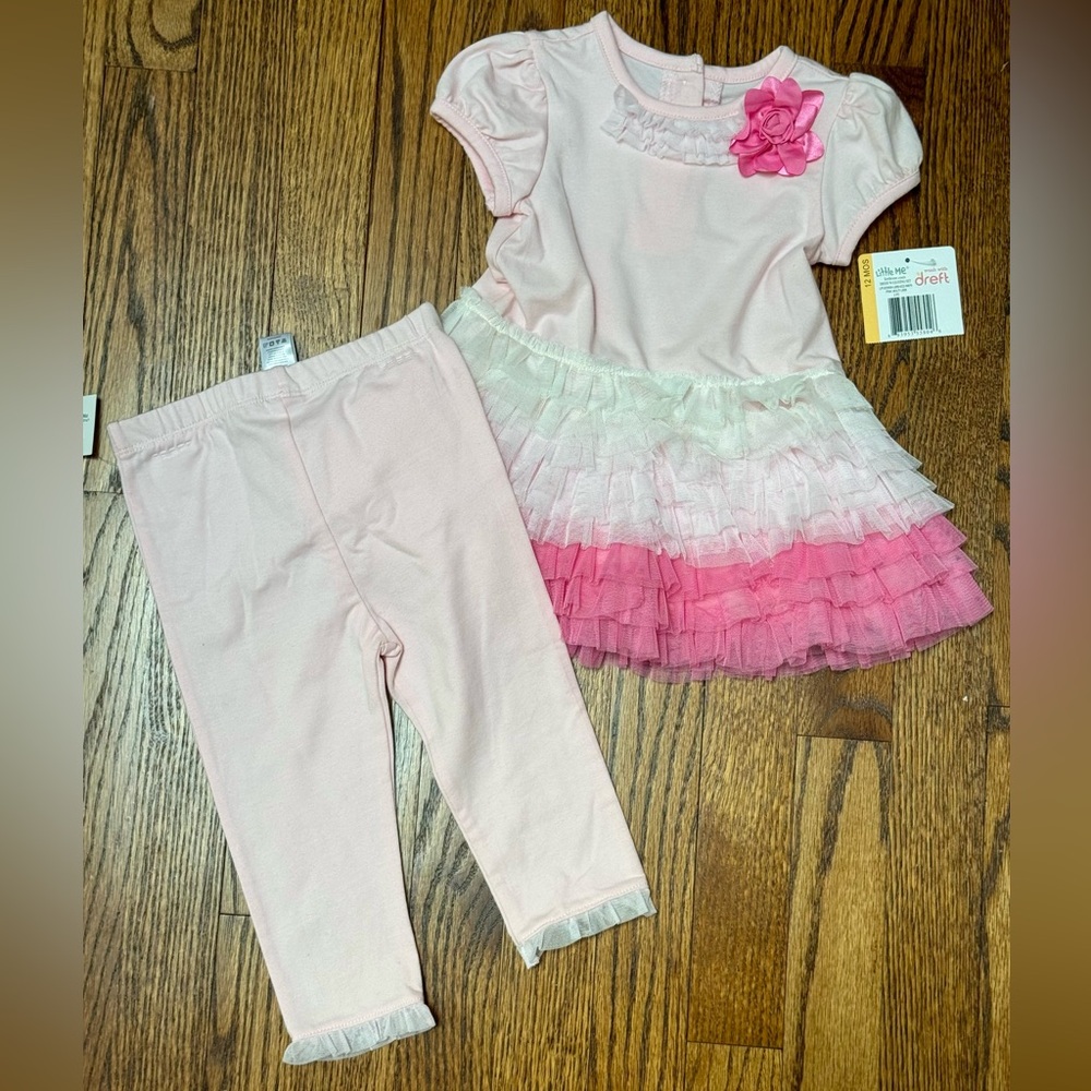 Baby Girl Pink Tutu Outfit Set Ruffle Top Leggings 12M NWT